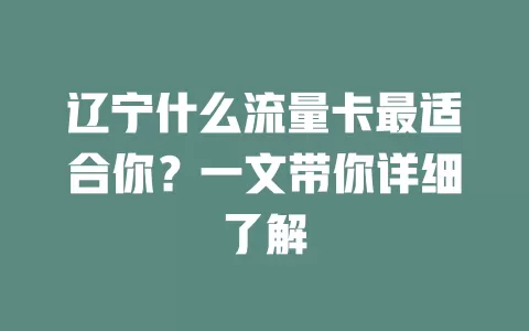 辽宁什么流量卡最适合你？一文带你详细了解
