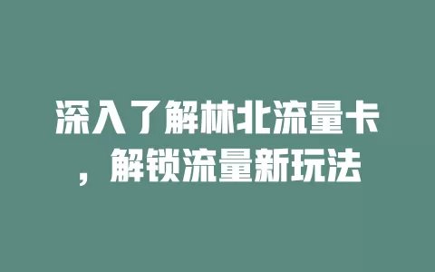 深入了解林北流量卡，解锁流量新玩法