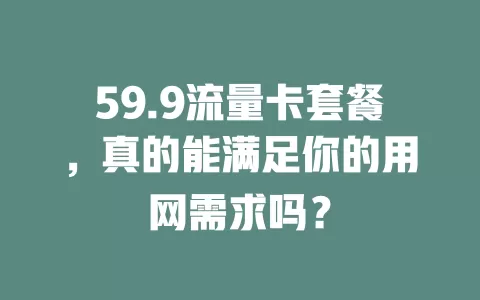 59.9流量卡套餐，真的能满足你的用网需求吗？
