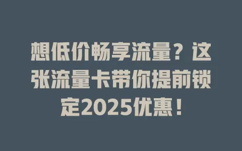想低价畅享流量？这张流量卡带你提前锁定2025优惠！