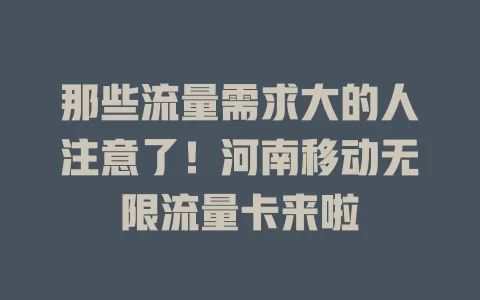 那些流量需求大的人注意了！河南移动无限流量卡来啦