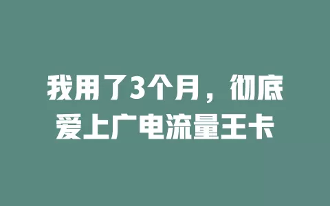 我用了3个月，彻底爱上广电流量王卡