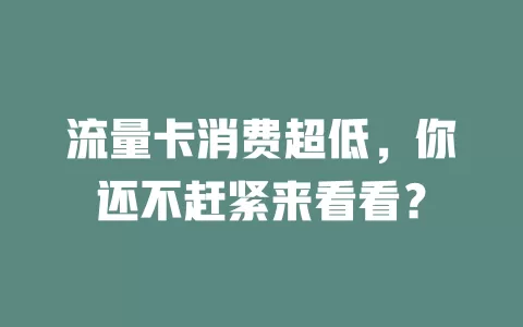 流量卡消费超低，你还不赶紧来看看？