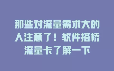 那些对流量需求大的人注意了！软件搭桥流量卡了解一下