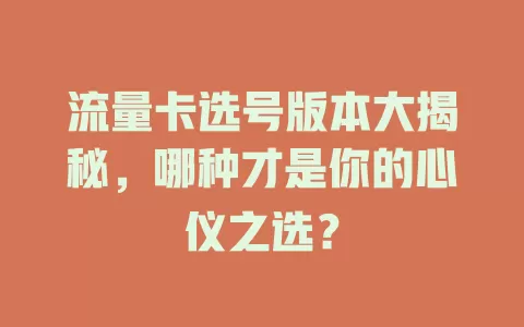 流量卡选号版本大揭秘，哪种才是你的心仪之选？