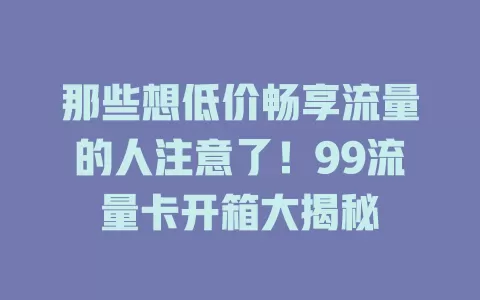 那些想低价畅享流量的人注意了！99流量卡开箱大揭秘