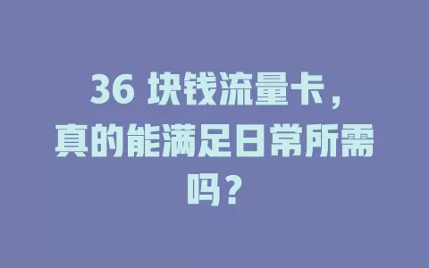 36 块钱流量卡，真的能满足日常所需吗？