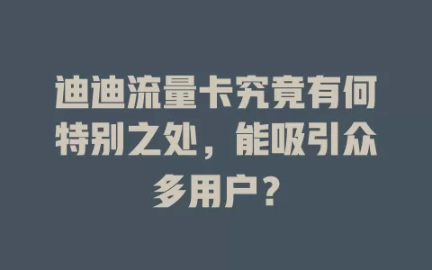 迪迪流量卡究竟有何特别之处，能吸引众多用户？