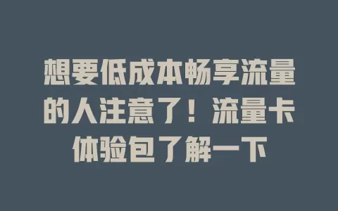 想要低成本畅享流量的人注意了！流量卡体验包了解一下