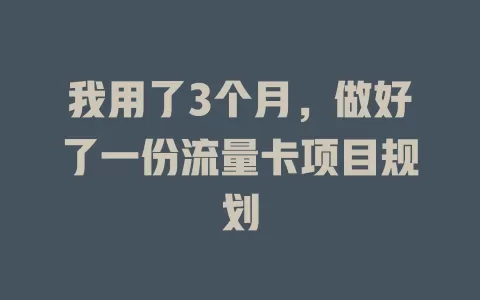 我用了3个月，做好了一份流量卡项目规划