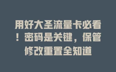 用好大圣流量卡必看！密码是关键，保管修改重置全知道