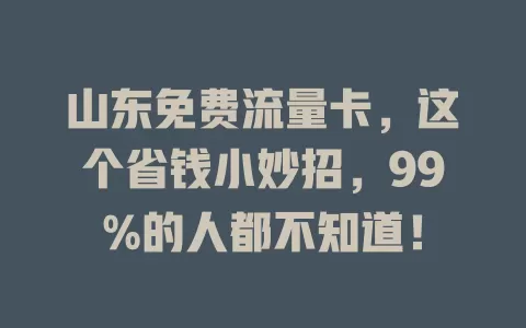 山东免费流量卡，这个省钱小妙招，99%的人都不知道！