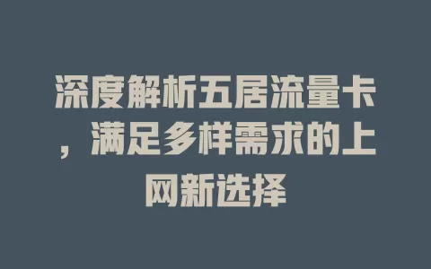 深度解析五居流量卡，满足多样需求的上网新选择