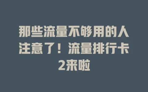 那些流量不够用的人注意了！流量排行卡2来啦