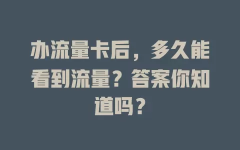 办流量卡后，多久能看到流量？答案你知道吗？
