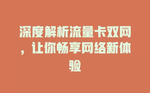 深度解析流量卡双网，让你畅享网络新体验