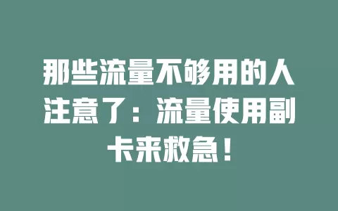那些流量不够用的人注意了：流量使用副卡来救急！