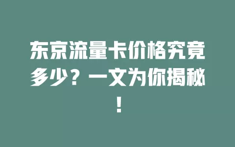 东京流量卡价格究竟多少？一文为你揭秘！