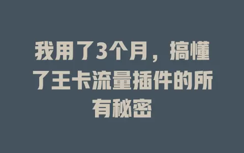 我用了3个月，搞懂了王卡流量插件的所有秘密