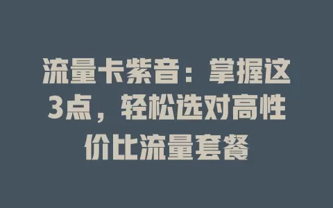 流量卡紫音：掌握这3点，轻松选对高性价比流量套餐