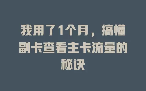 我用了1个月，搞懂副卡查看主卡流量的秘诀