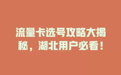 流量卡选号攻略大揭秘，湖北用户必看！