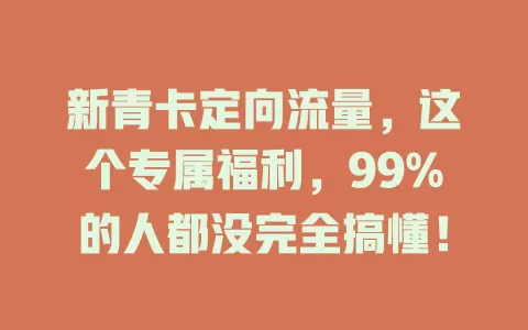 新青卡定向流量，这个专属福利，99%的人都没完全搞懂！