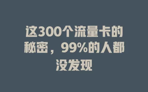 这300个流量卡的秘密，99%的人都没发现