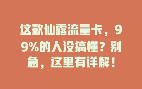 这款仙露流量卡，99%的人没搞懂？别急，这里有详解！