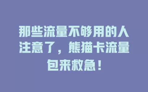 那些流量不够用的人注意了，熊猫卡流量包来救急！