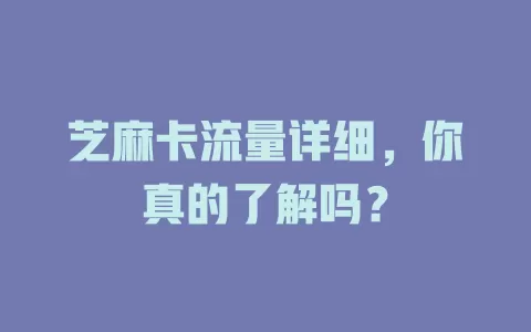 芝麻卡流量详细，你真的了解吗？