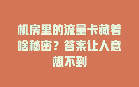机房里的流量卡藏着啥秘密？答案让人意想不到
