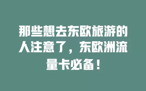 那些想去东欧旅游的人注意了，东欧洲流量卡必备！