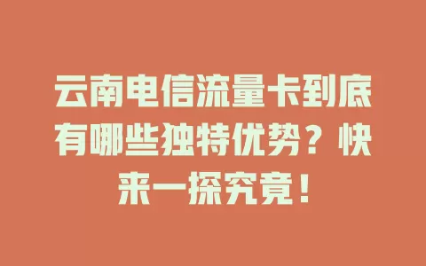云南电信流量卡到底有哪些独特优势？快来一探究竟！