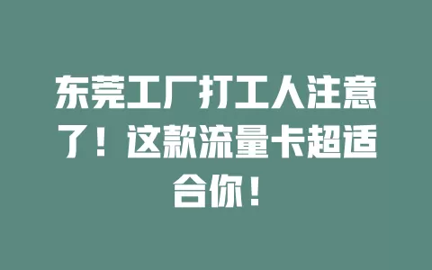 东莞工厂打工人注意了！这款流量卡超适合你！