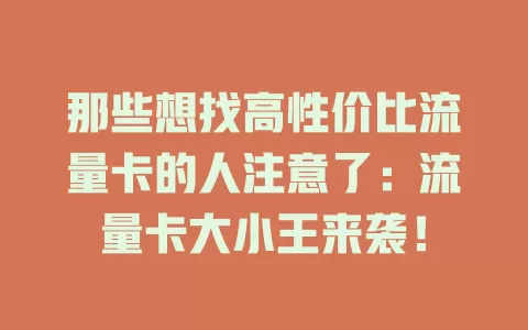 那些想找高性价比流量卡的人注意了：流量卡大小王来袭！