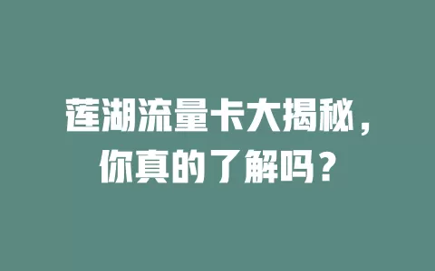 莲湖流量卡大揭秘，你真的了解吗？