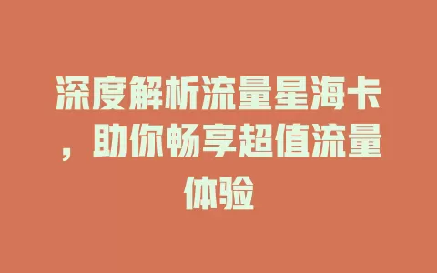 深度解析流量星海卡，助你畅享超值流量体验