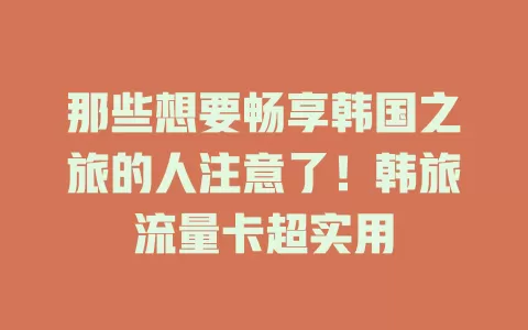 那些想要畅享韩国之旅的人注意了！韩旅流量卡超实用