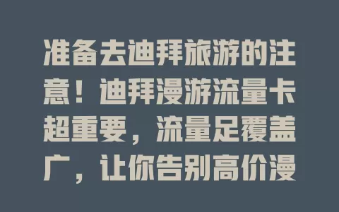 准备去迪拜旅游的注意！迪拜漫游流量卡超重要，流量足覆盖广，让你告别高价漫游，从容探索，随时分享精彩