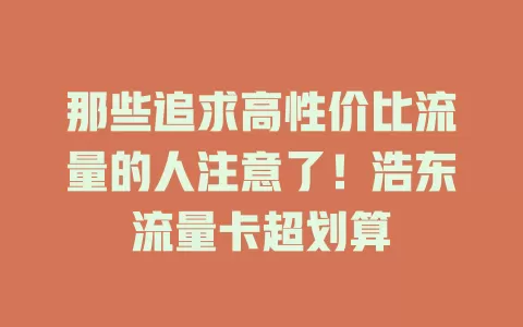 那些追求高性价比流量的人注意了！浩东流量卡超划算