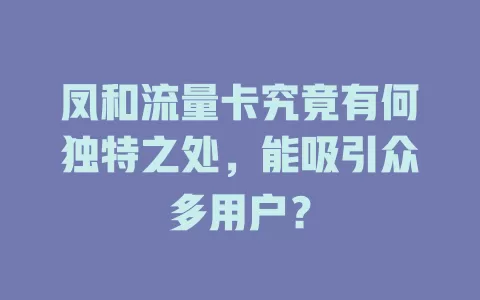 凤和流量卡究竟有何独特之处，能吸引众多用户？