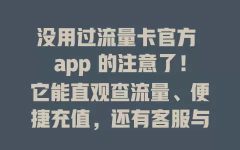 没用过流量卡官方 app 的注意了！它能直观查流量、便捷充值，还有客服与优惠，一站式管理超方便