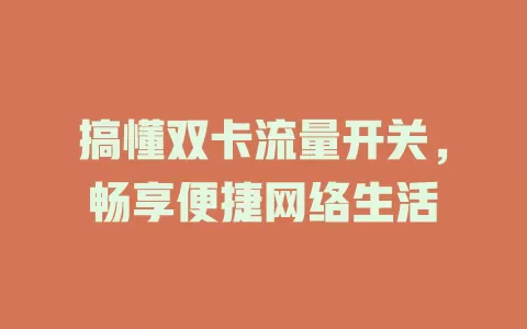 搞懂双卡流量开关，畅享便捷网络生活