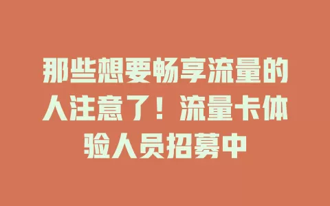 那些想要畅享流量的人注意了！流量卡体验人员招募中