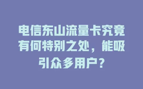 电信东山流量卡究竟有何特别之处，能吸引众多用户？