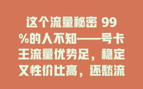 这个流量秘密 99%的人不知——号卡王流量优势足，稳定又性价比高，还愁流量就快来了解