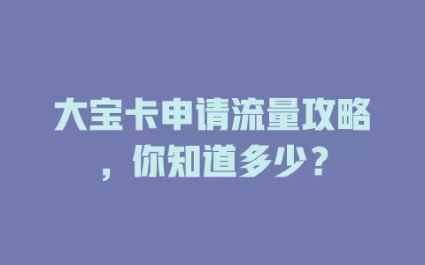 大宝卡申请流量攻略，你知道多少？