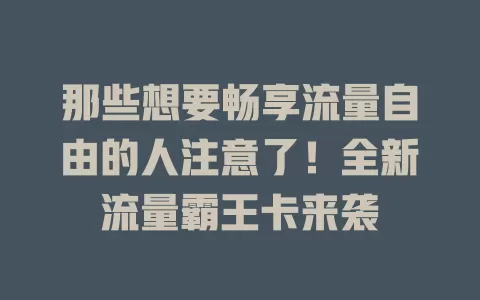 那些想要畅享流量自由的人注意了！全新流量霸王卡来袭