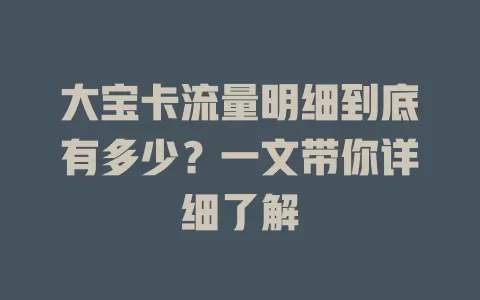 大宝卡流量明细到底有多少？一文带你详细了解